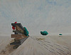 Surreal Art Image - Classic vanishing point with 3 floating globular organisms